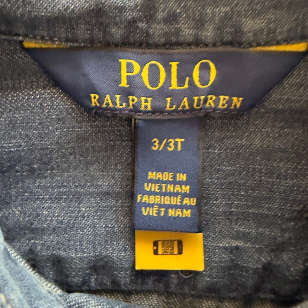 Polo Ralph Lauren Denim Shirt Dress Girls 3/3T Blue Belted Long Sleeve Pony Logo - Picture 4 of 6